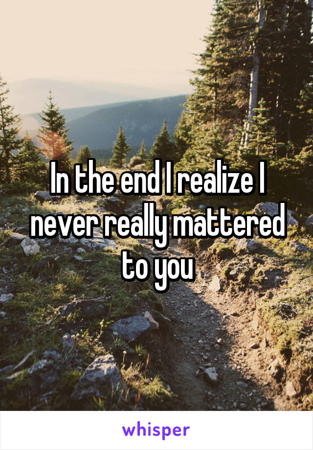 In the end I realize I never really mattered to you