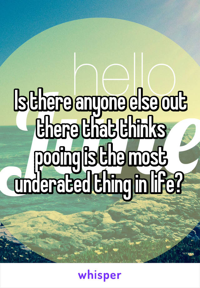 Is there anyone else out there that thinks pooing is the most underated thing in life? 