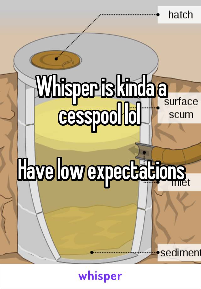 Whisper is kinda a cesspool lol 

Have low expectations 