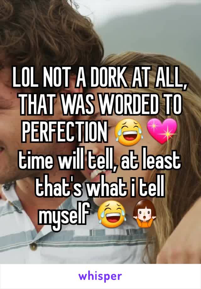 LOL NOT A DORK AT ALL, THAT WAS WORDED TO PERFECTION 😂💖 time will tell, at least that's what i tell myself 😂🤷