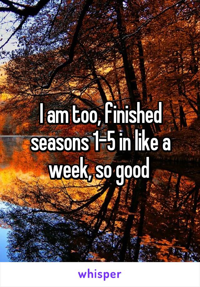 I am too, finished seasons 1-5 in like a week, so good 