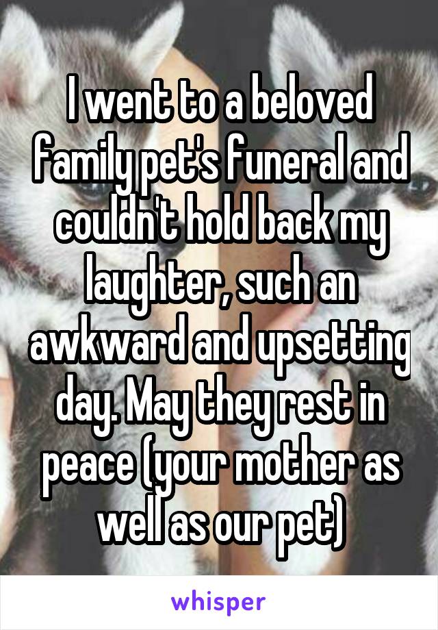 I went to a beloved family pet's funeral and couldn't hold back my laughter, such an awkward and upsetting day. May they rest in peace (your mother as well as our pet)