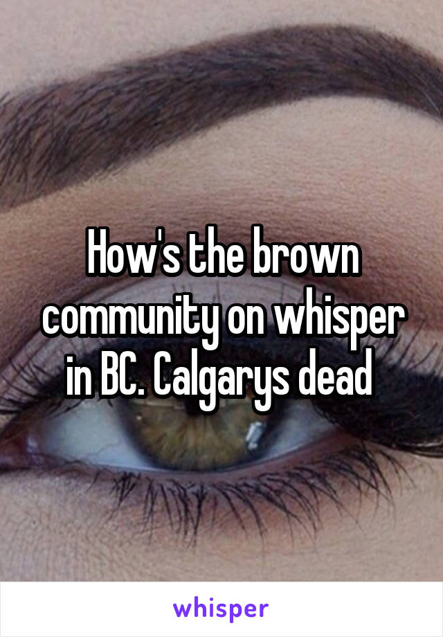 How's the brown community on whisper in BC. Calgarys dead 