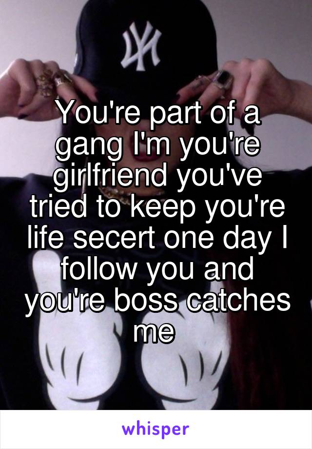 You're part of a gang I'm you're girlfriend you've tried to keep you're life secert one day I follow you and you're boss catches me 