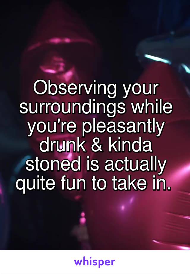 Observing your surroundings while you're pleasantly drunk & kinda stoned is actually quite fun to take in. 