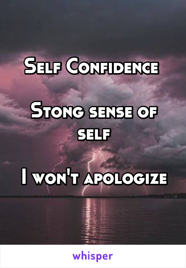 Self Confidence 

Stong sense of self

I won't apologize 