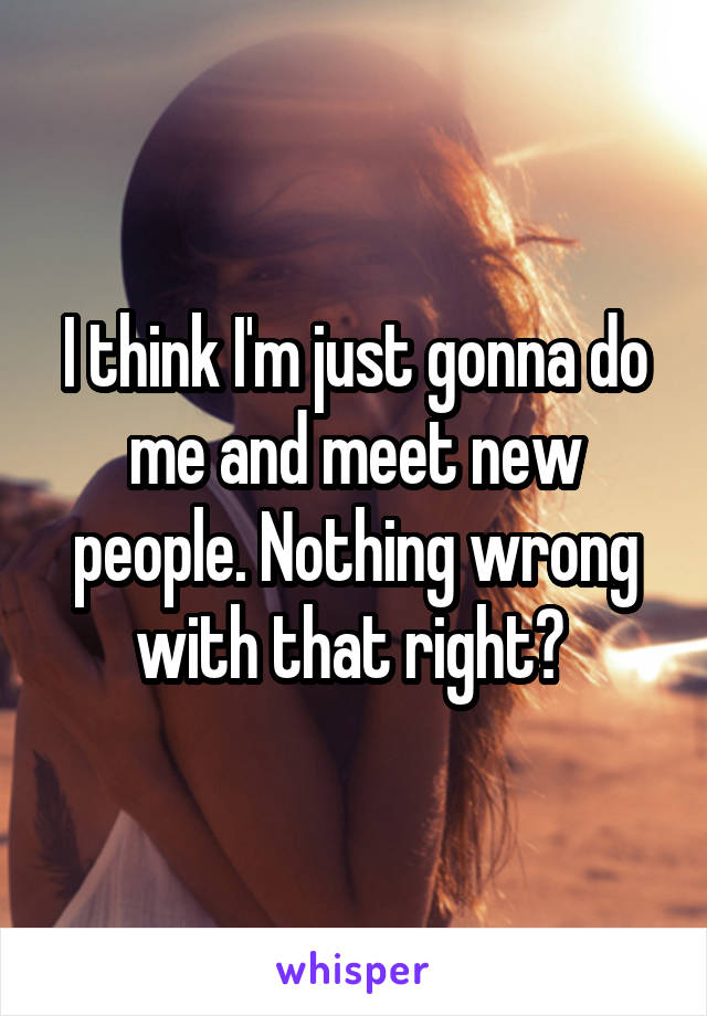 I think I'm just gonna do me and meet new people. Nothing wrong with that right? 