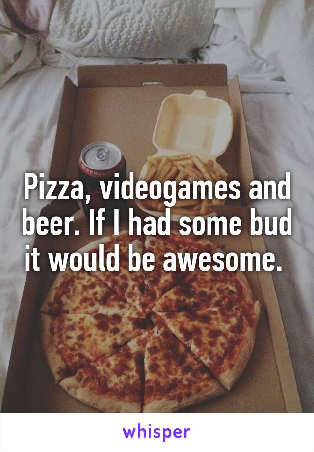 Pizza, videogames and beer. If I had some bud it would be awesome. 