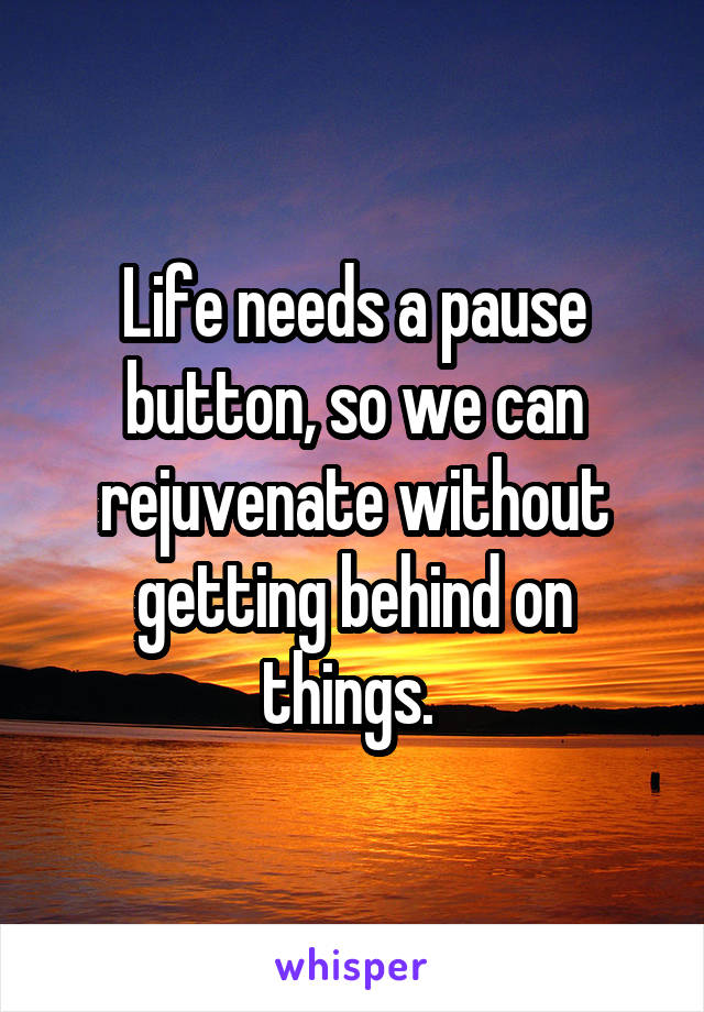 Life needs a pause button, so we can rejuvenate without getting behind on things. 