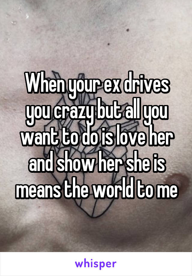 When your ex drives you crazy but all you want to do is love her and show her she is means the world to me