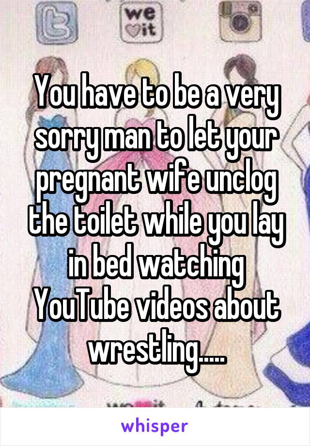 You have to be a very sorry man to let your pregnant wife unclog the toilet while you lay in bed watching YouTube videos about wrestling.....