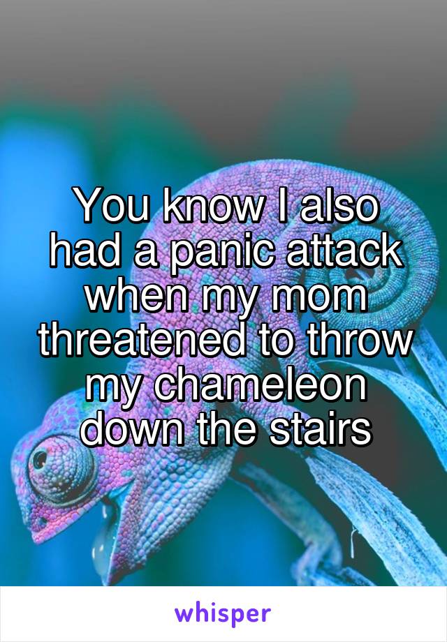 You know I also had a panic attack when my mom threatened to throw my chameleon down the stairs