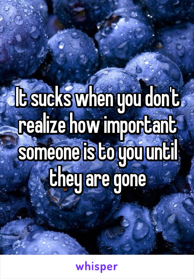 It sucks when you don't realize how important someone is to you until they are gone