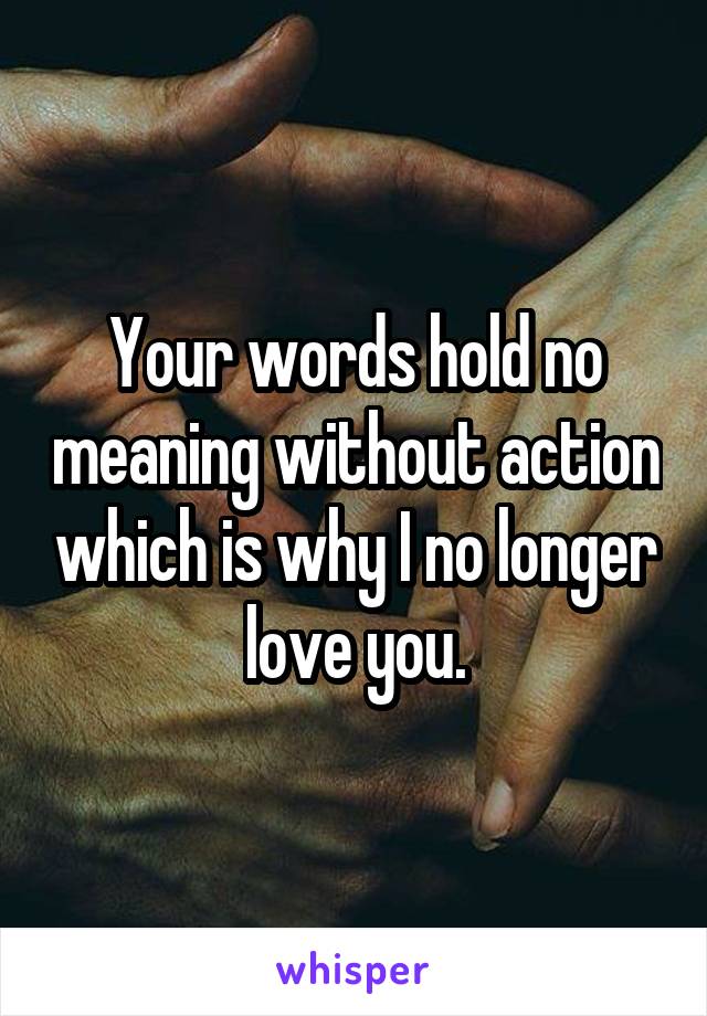 Your words hold no meaning without action which is why I no longer love you.