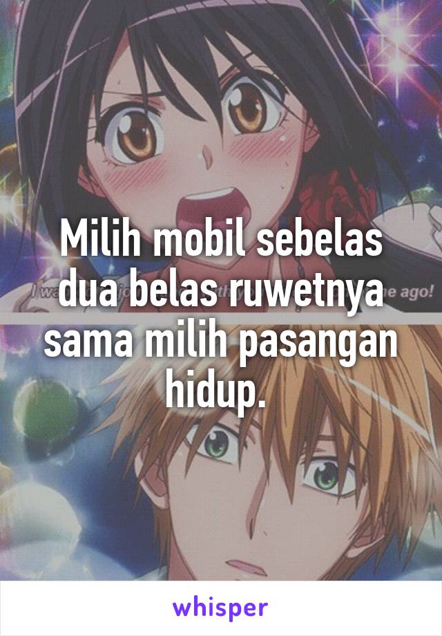 Milih mobil sebelas dua belas ruwetnya sama milih pasangan hidup. 