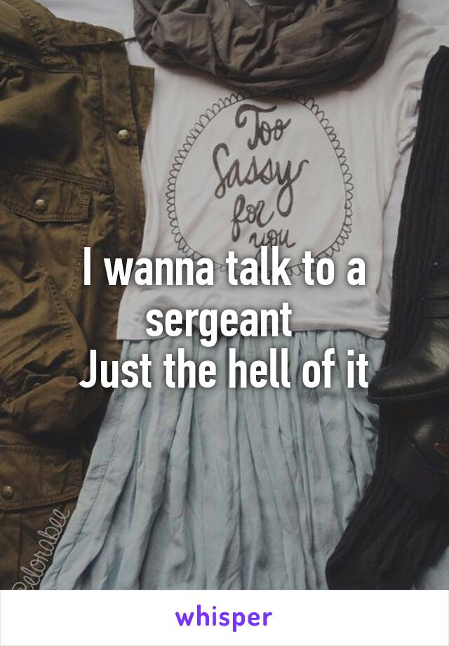 I wanna talk to a sergeant 
Just the hell of it