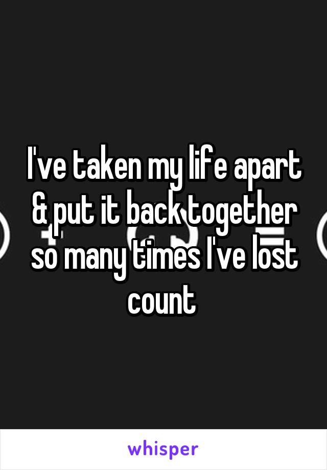 I've taken my life apart & put it back together so many times I've lost count 