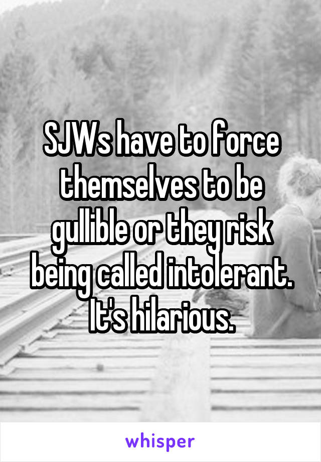 SJWs have to force themselves to be gullible or they risk being called intolerant. It's hilarious.