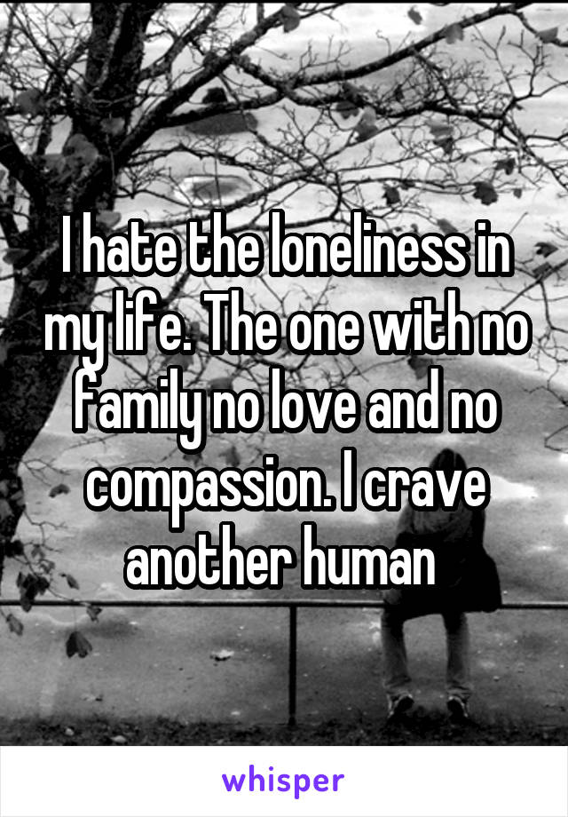 I hate the loneliness in my life. The one with no family no love and no compassion. I crave another human 