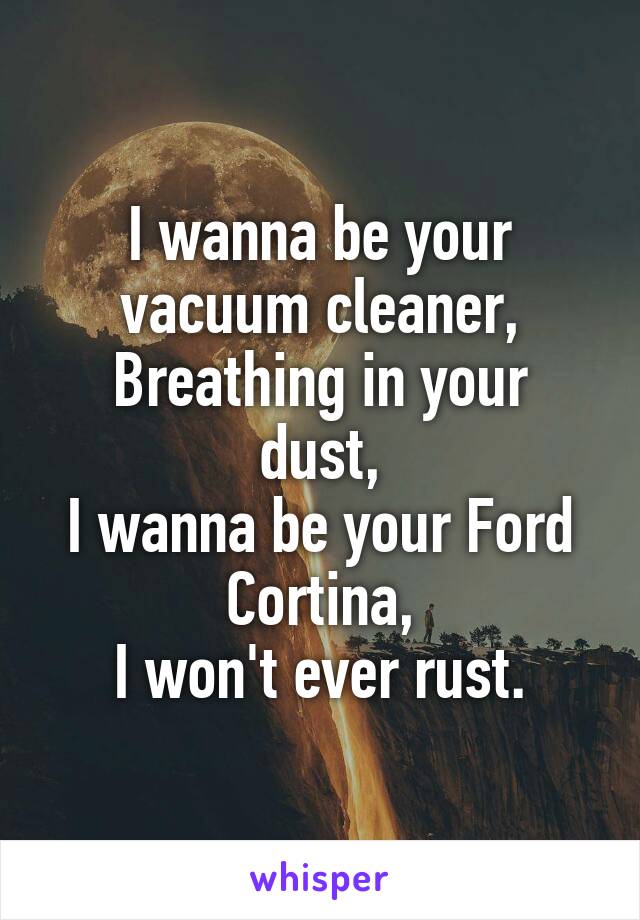 I wanna be your vacuum cleaner,
Breathing in your dust,
I wanna be your Ford Cortina,
I won't ever rust.