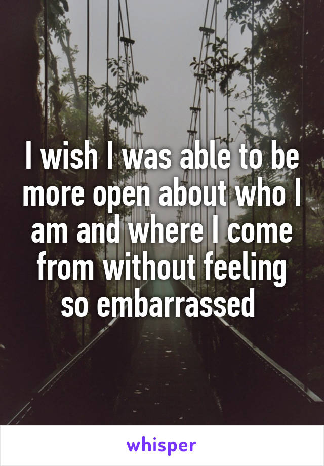 I wish I was able to be more open about who I am and where I come from without feeling so embarrassed 