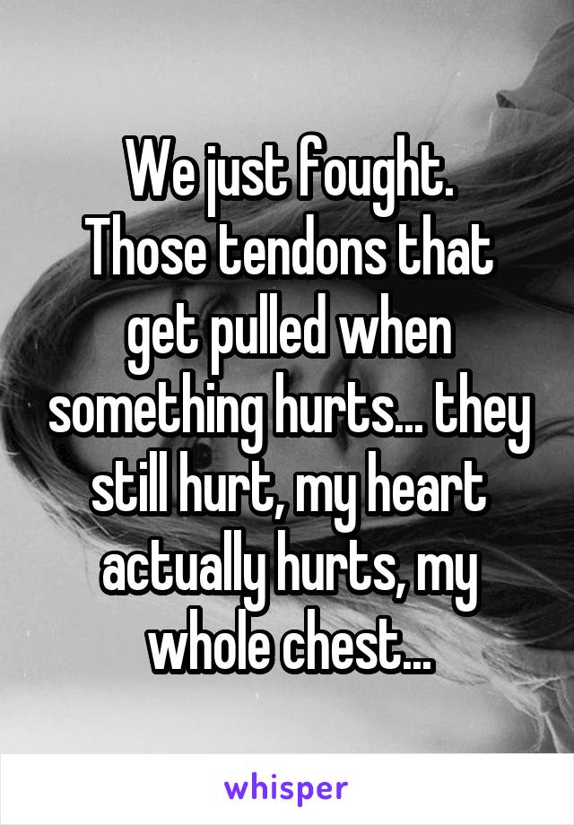 We just fought.
Those tendons that get pulled when something hurts... they still hurt, my heart actually hurts, my whole chest...