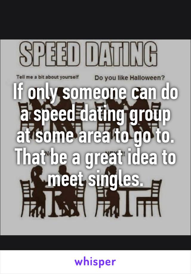 If only someone can do a speed dating group at some area to go to. That be a great idea to meet singles.