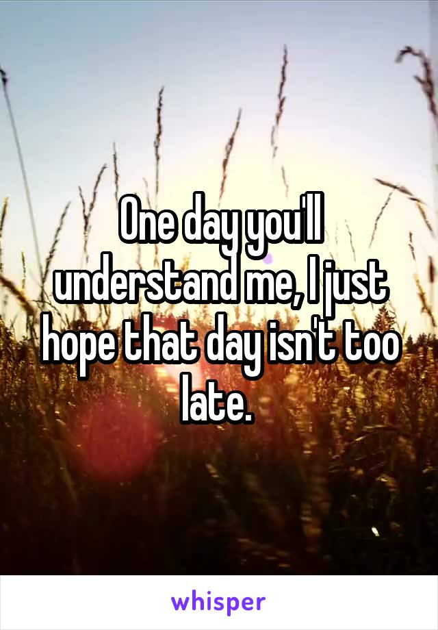 One day you'll understand me, I just hope that day isn't too late. 