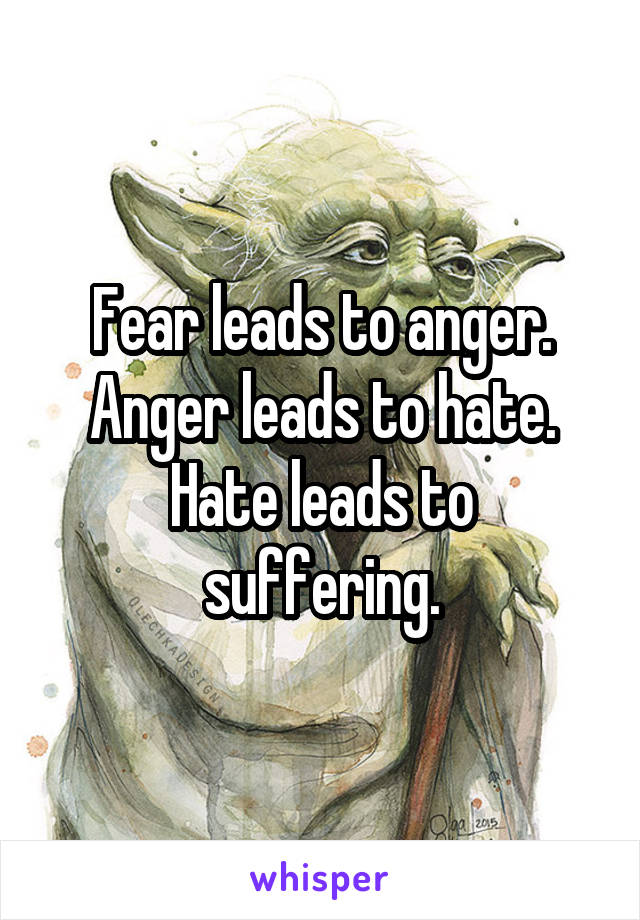 Fear leads to anger.
Anger leads to hate.
Hate leads to suffering.