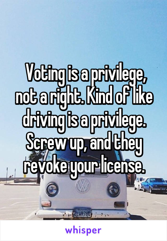  Voting is a privilege, not a right. Kind of like driving is a privilege. Screw up, and they revoke your license.