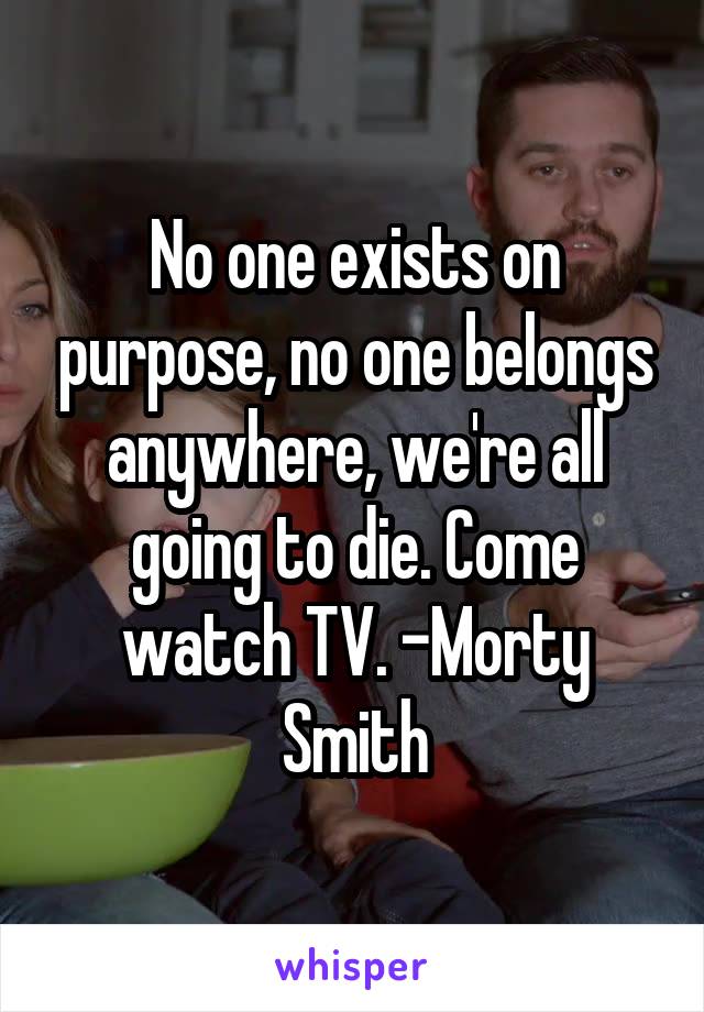 No one exists on purpose, no one belongs anywhere, we're all going to die. Come watch TV. -Morty Smith