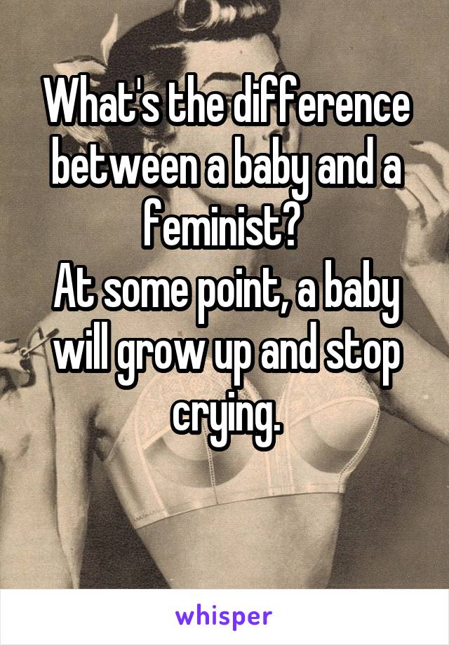 What's the difference between a baby and a feminist? 
At some point, a baby will grow up and stop crying.

