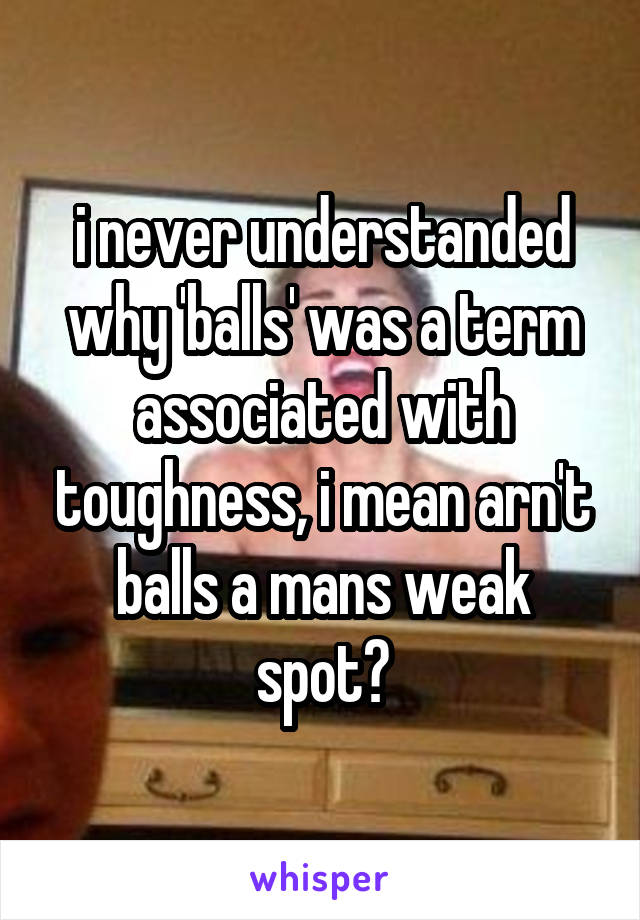 i never understanded why 'balls' was a term associated with toughness, i mean arn't balls a mans weak spot?