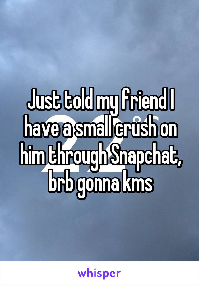 Just told my friend I have a small crush on him through Snapchat, brb gonna kms