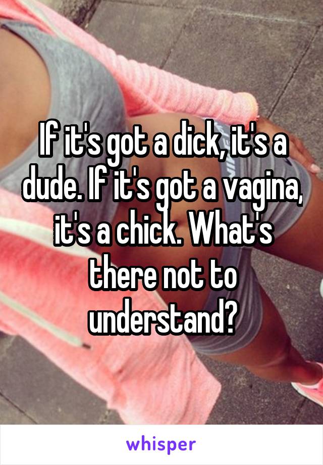 If it's got a dick, it's a dude. If it's got a vagina, it's a chick. What's there not to understand?