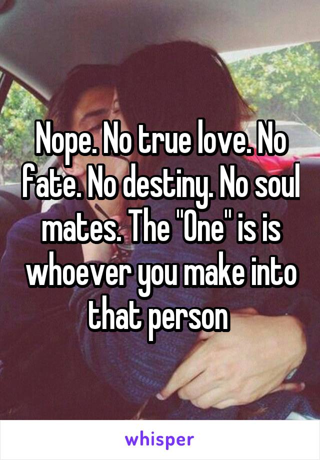 Nope. No true love. No fate. No destiny. No soul mates. The "One" is is whoever you make into that person 