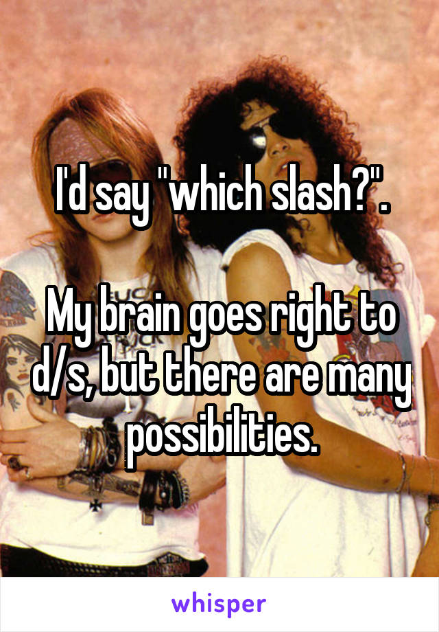 I'd say "which slash?".

My brain goes right to d/s, but there are many possibilities.