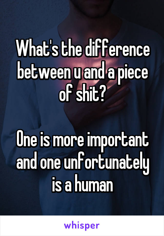 What's the difference between u and a piece of shit?

One is more important and one unfortunately is a human