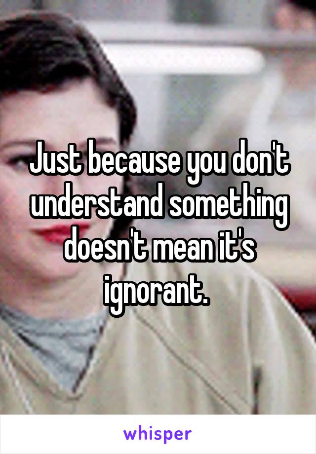 Just because you don't understand something doesn't mean it's ignorant. 