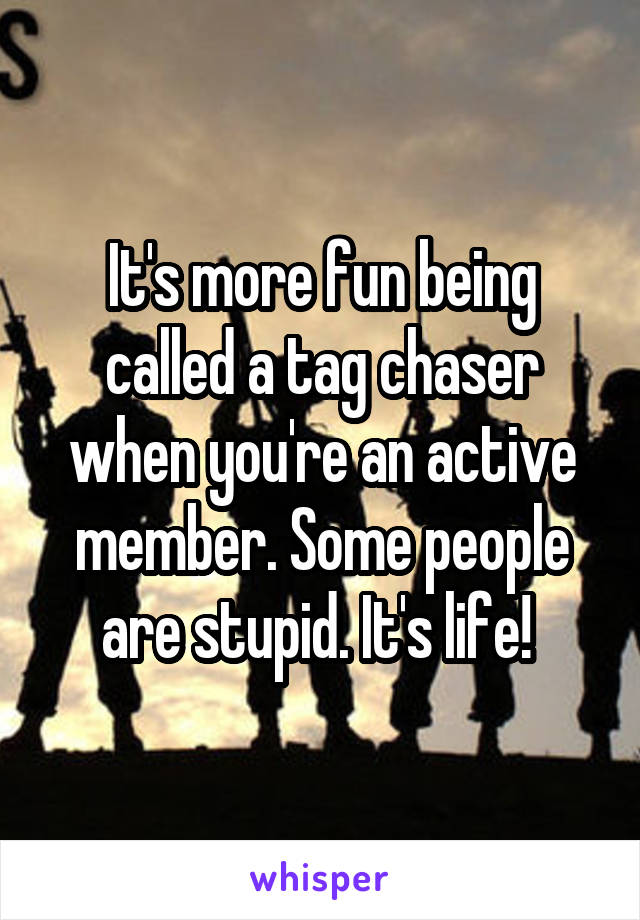 It's more fun being called a tag chaser when you're an active member. Some people are stupid. It's life! 