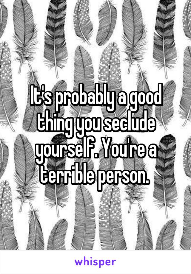 It's probably a good thing you seclude yourself. You're a terrible person. 