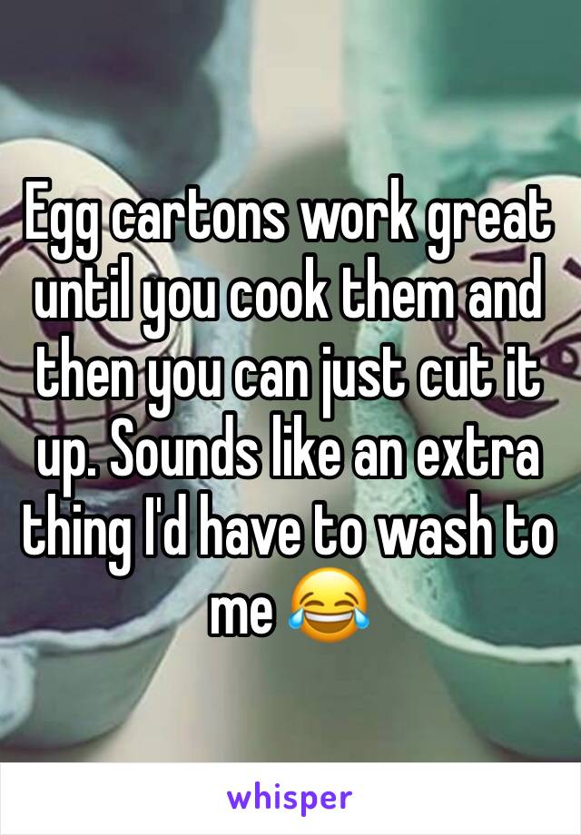 Egg cartons work great until you cook them and then you can just cut it up. Sounds like an extra thing I'd have to wash to me 😂