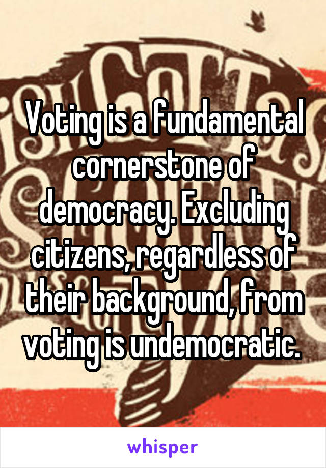 Voting is a fundamental cornerstone of democracy. Excluding citizens, regardless of their background, from voting is undemocratic. 