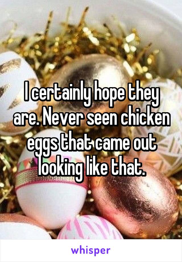 I certainly hope they are. Never seen chicken eggs that came out looking like that.