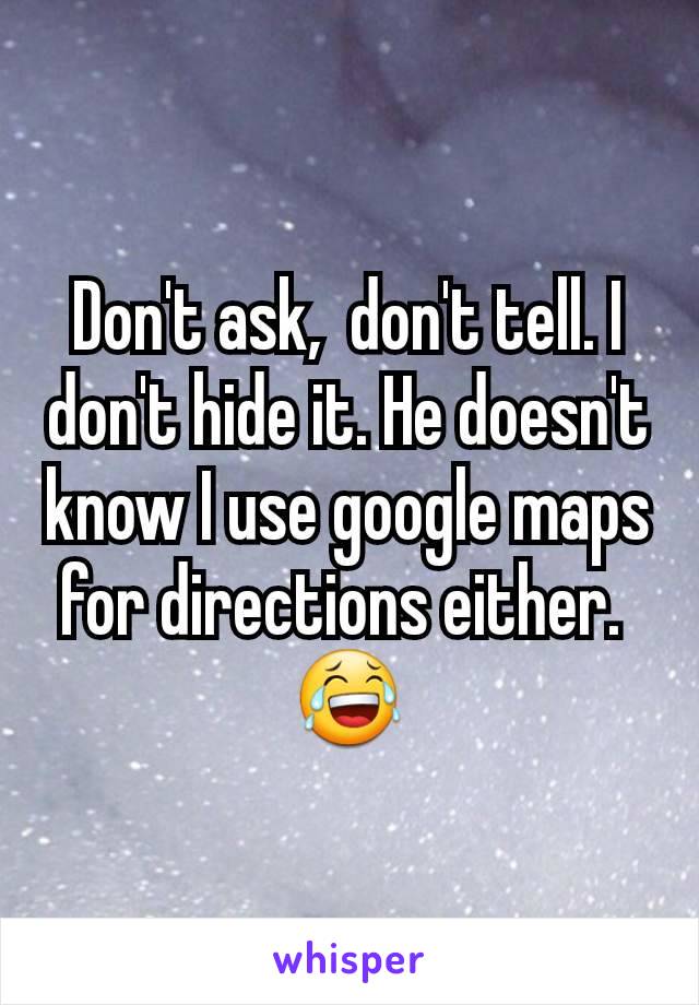 Don't ask,  don't tell. I don't hide it. He doesn't know I use google maps for directions either. 
😂