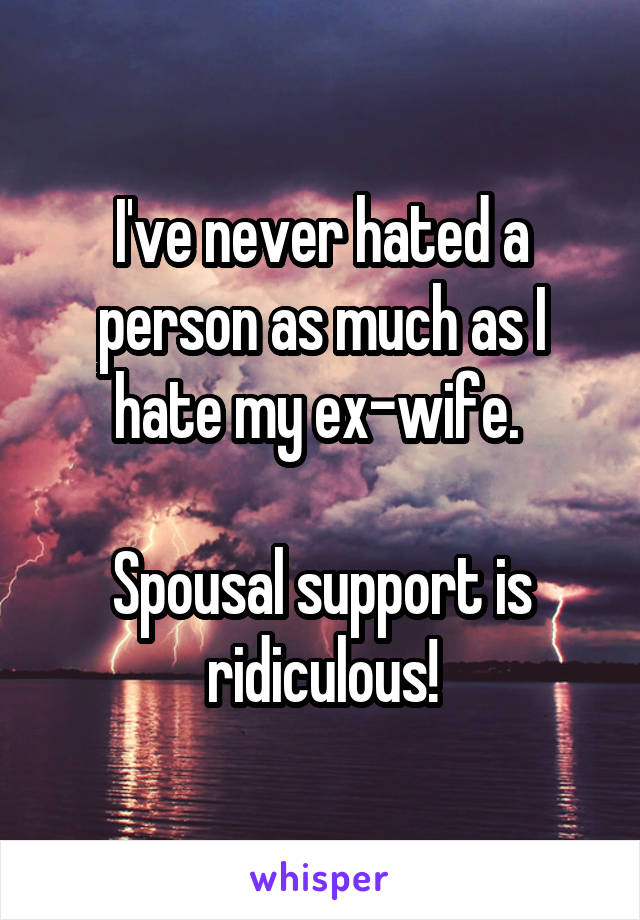 I've never hated a person as much as I hate my ex-wife. 

Spousal support is ridiculous!