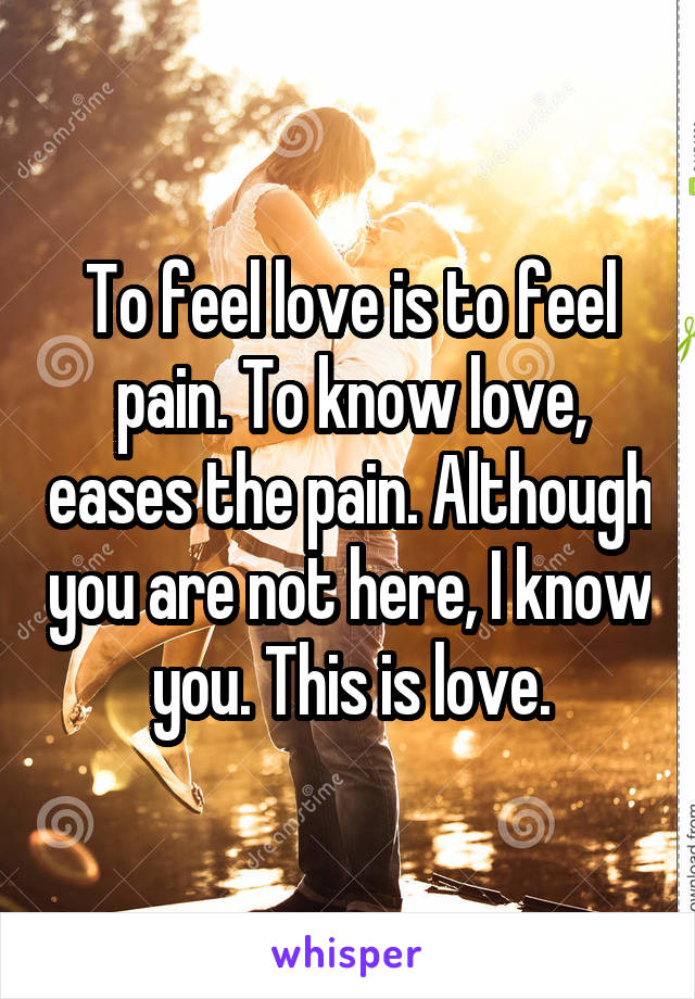 To feel love is to feel pain. To know love, eases the pain. Although you are not here, I know you. This is love.