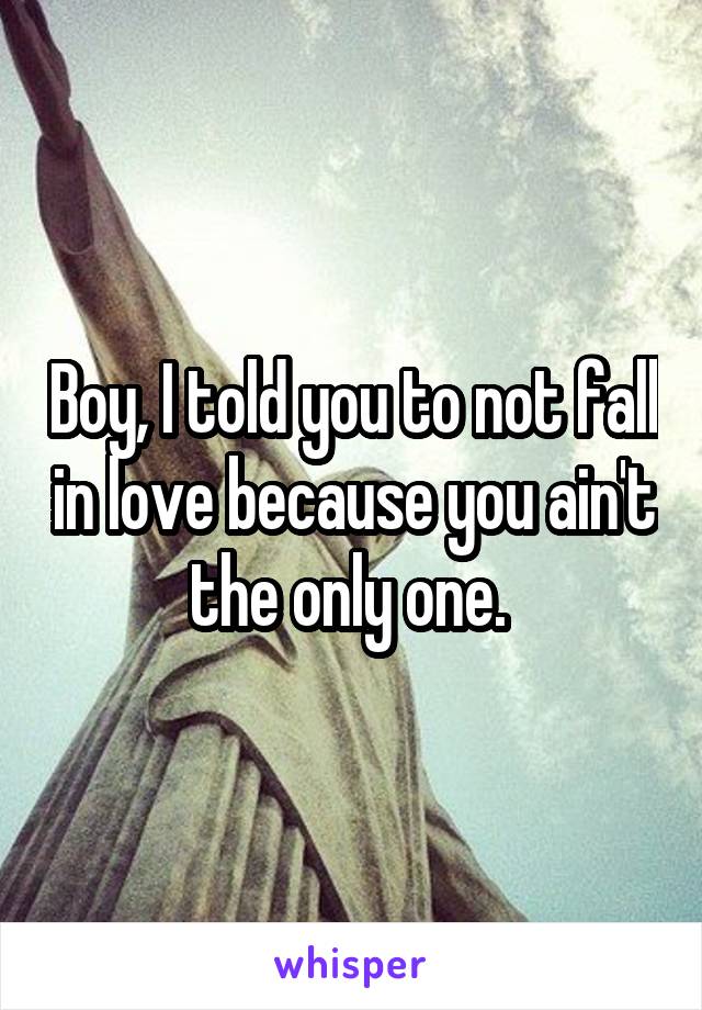 Boy, I told you to not fall in love because you ain't the only one. 