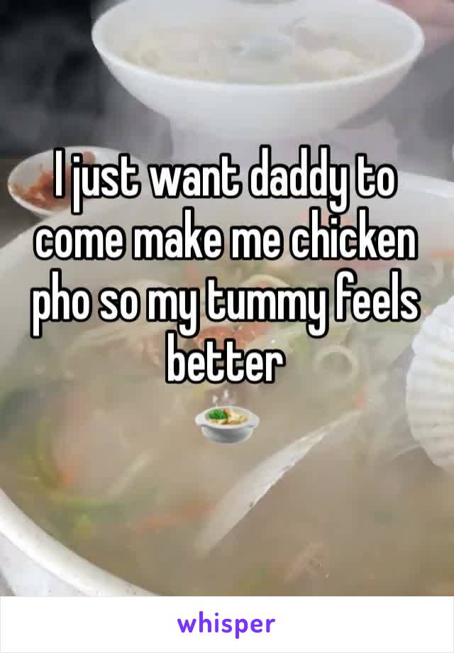 I just want daddy to come make me chicken pho so my tummy feels better 
🍲