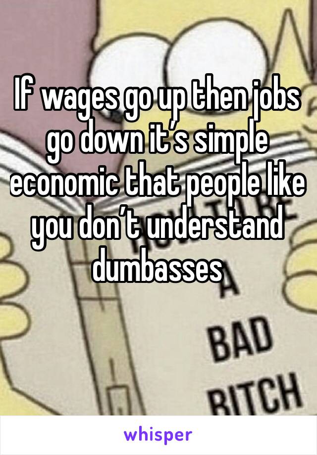 If wages go up then jobs go down it’s simple economic that people like you don’t understand dumbasses
